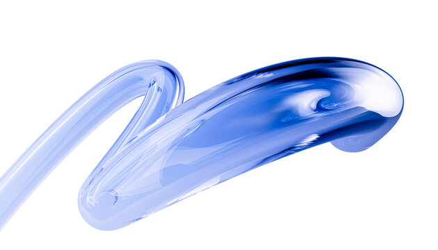 Elegant, transparent blue gradient liquid glass dynamic line isolated. Smooth, curved shape 3d illustratioin. Creative art abstract concept
