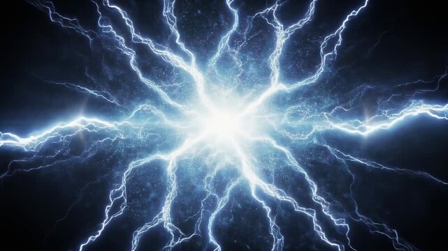Dynamic video of vibrant electric energy explosion lighting up a dark space for creative visual effects