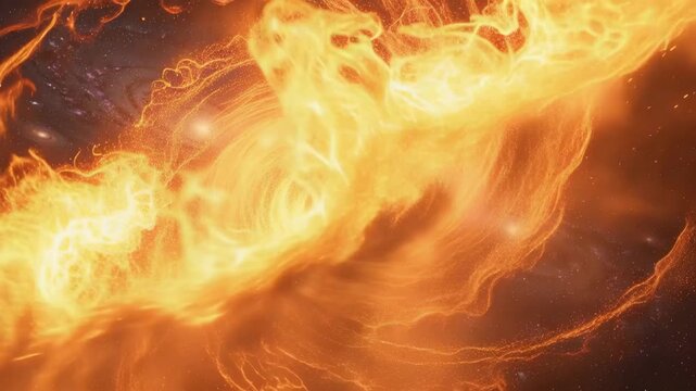 Cosmic flames swirling among stars lighting up the universe with vibrant cosmic energy
