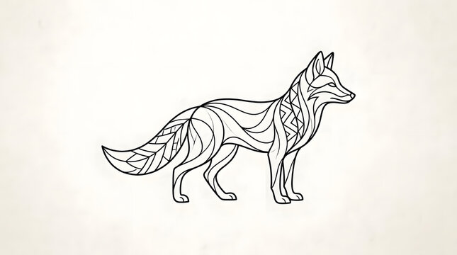 Geometric fox line art on white background.