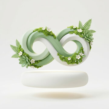 Subtainability Soft 3D Illustration subtainability soft 3d illustration of green infinity floral symbol on white background