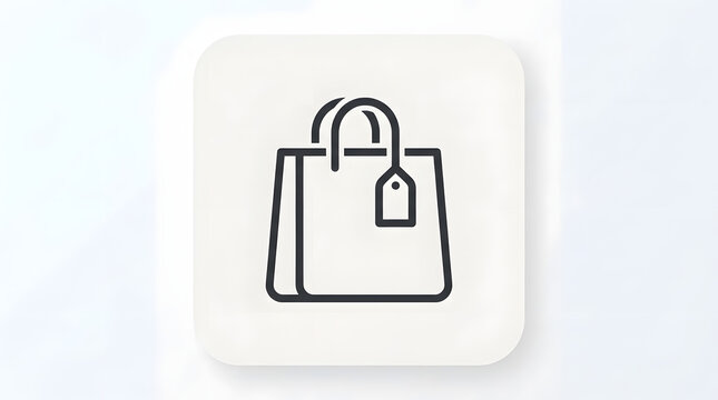 Minimalist shopping bag line icon on square button.