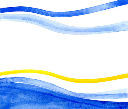 Blue and yellow watercolor waves create an abstract background