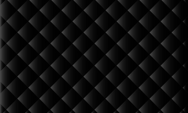 Black Quilted Pattern Background, Dark Diamond Quilting Texture, Padded Leather Upholstery Style Seamless Vector Pattern