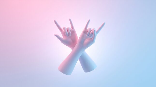 Female Hands Making Rock Hand Gesture on Gradient Background