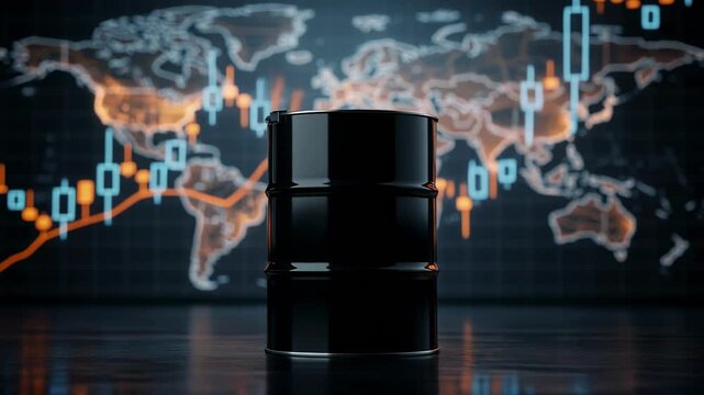 Oil barrel with fluctuating prices impact visualization on energy market and global economy trends