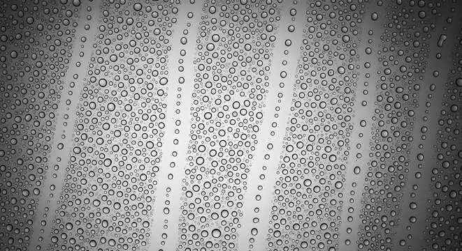 Monochrome Abstract Background Featuring Patterned Raindrops and Water Droplets on a Surface