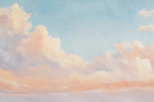 Soft pastel clouds and blue sky painting with a dreamy, serene atmosphere