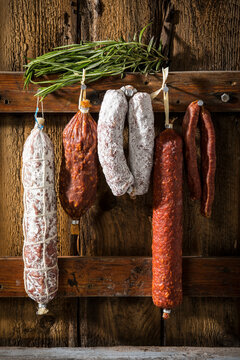 Various sorts of salami and hard smoked sausages