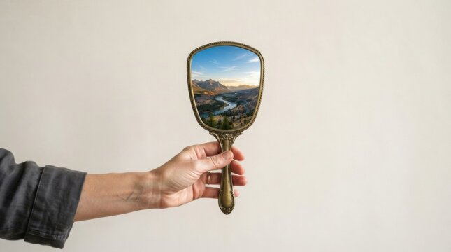 Person holding a mirror to reflect on strategic insights and self-assessment for personal and professional growth