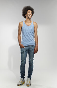 Young man looking away, smiling