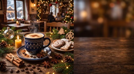 Fototapeta premium German Christmas Coffee Celebration for International Coffee Day with Gingerbread and Holiday Spices