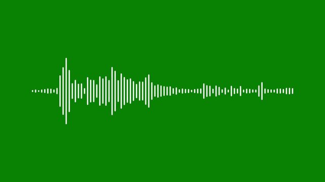White digital audio waveform animation, smooth sound wave spectrum loop, cinematic music visualizer for streaming.music sound wave animation on green background.4k video