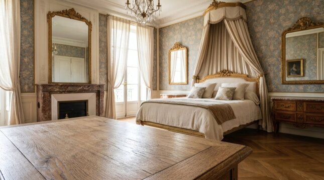 Medieval Castle Bedroom Interior Wooden Table Foreground Design Architecture