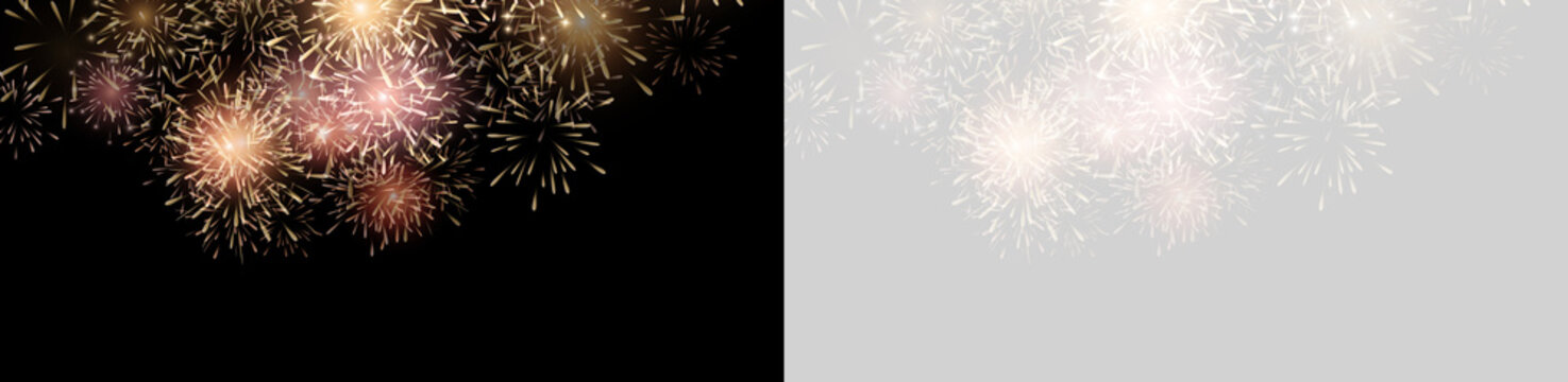Vector realistic lights, flares. Magic fireworks in the night sky, Christmas background for holiday design, poster, postcard on a transparent background, png. Holiday lights.