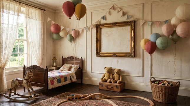Vintage Baby Nursery Room Interior Design Wooden Furniture Decor