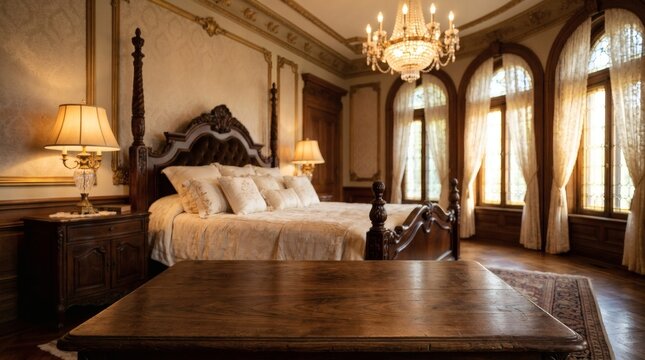 Victorian Mansion Bedroom Interior Wooden Table Foreground Design Architecture