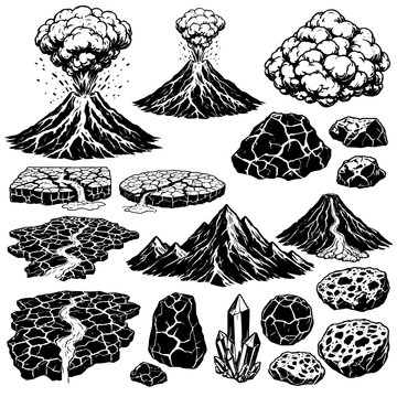 vector, illustration, Volcano, Lava, Vector, Set,