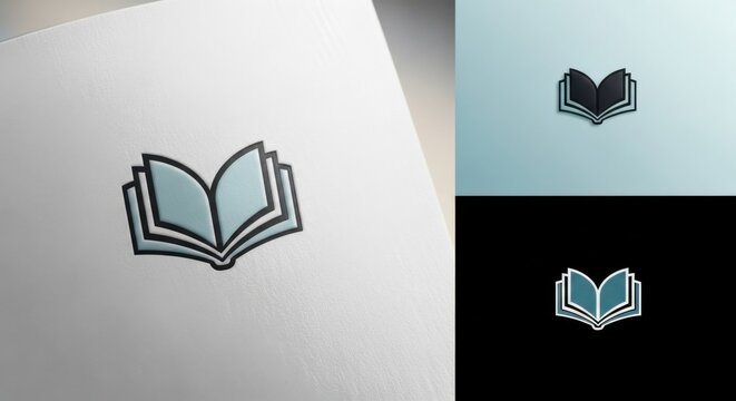 Open book logo concept for knowledge and education on textured background