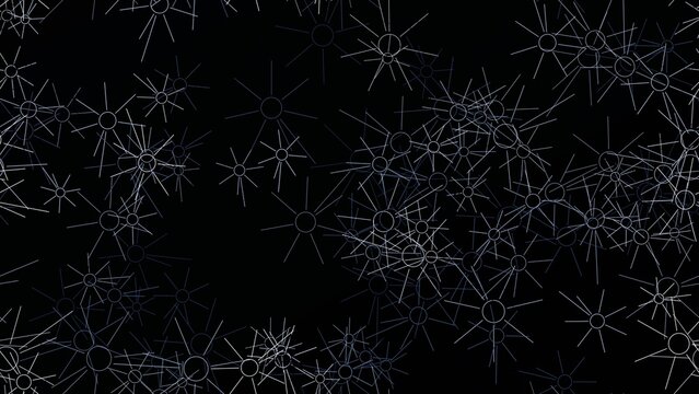 Abstract white snowflake pattern on black background. Winter holiday crystal texture. Minimalist frost star wallpaper for festive design.
