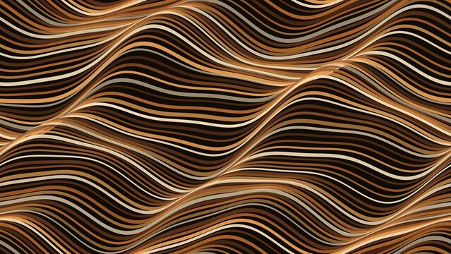 Abstract brown wavy lines background, seamless flowing golden curves pattern, elegant copper liquid motion texture for luxury branding