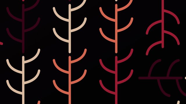 Minimalist branch pattern on black background, abstract botanical line art, modern autumn leaf motif wallpaper
