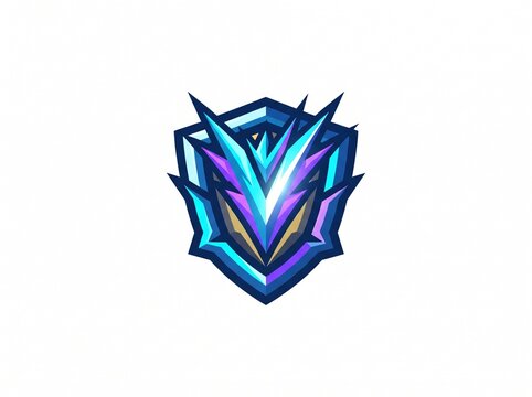 Blue and purple gaming shield logo with sharp crystal design isolated on white background, Vector, illustration