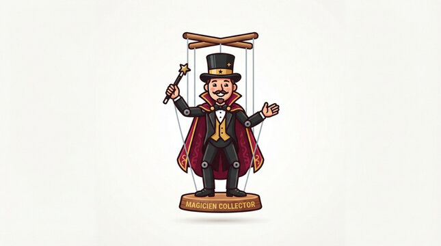 Magician Marionette Puppet with Top Hat and Cape