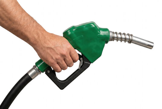 Hand Holding a Green Gas Pump Nozzle for Refueling