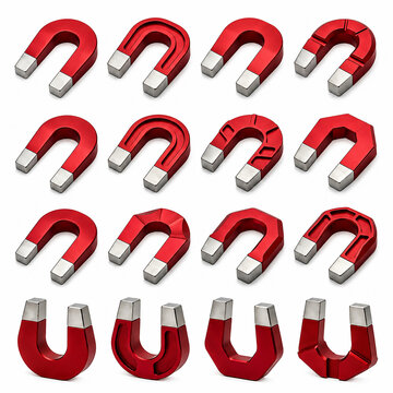 Modern Red Horseshoe Magnet Collection Isolated on White Background Set Design
