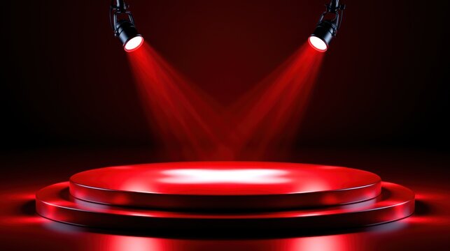 Circular platform illuminated by red spotlights