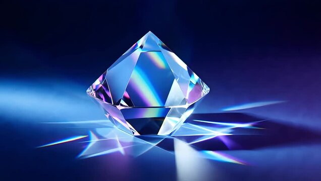 Glass / Crystal Refraction &mdash; Abstract Glass Crystal Refraction - Prismatic Light Bending Through Faceted Crystal Surfaces - Cool Blue and Violet