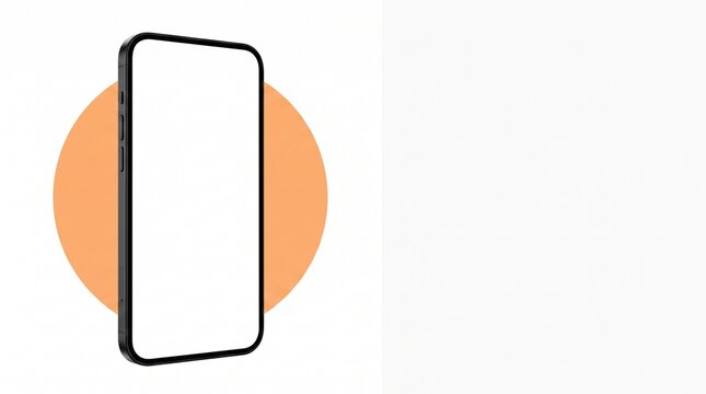 Minimalist digital concept featuring a sleek modern smartphone with a blank white screen layered over a soft orange circular backdrop on a clean white background