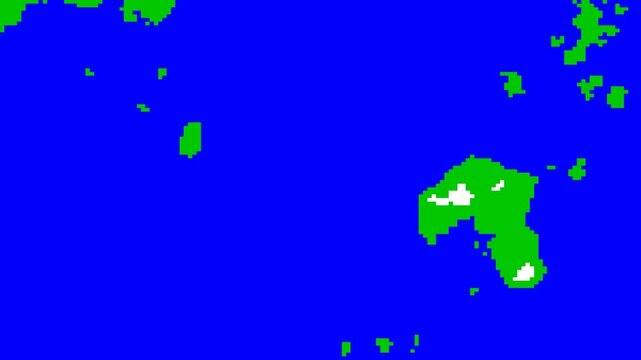 Pixelated Abstract Map: Blue, Green, and White Data Visualization