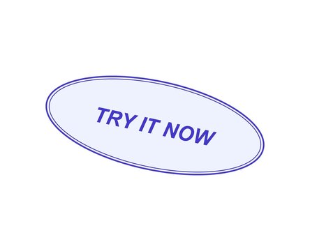 Blue oval button with try it now text for web design