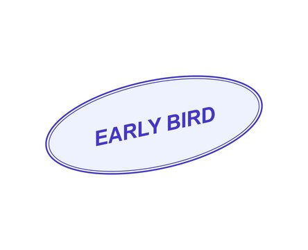 Blue oval badge with the text early bird isolated on white