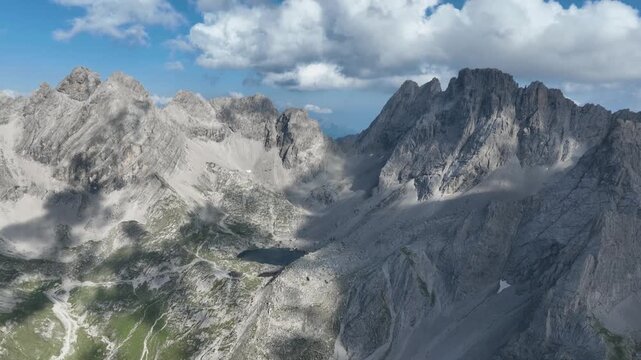 Aerial view of Lienzer Dolomites, limestone mountain range in the Alps of Austria