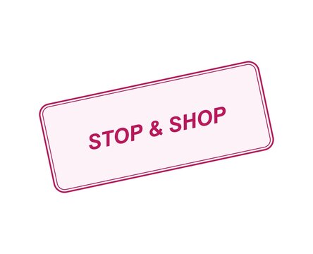 Red rectangular stamp design featuring the text stop and shop