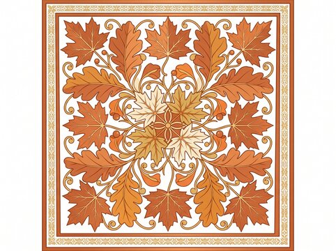 Autumn Botanical Maple Oak Leaves Ceramic Wall Tile Vector Illustration Fall Autumn Leaves Tile Pattern
