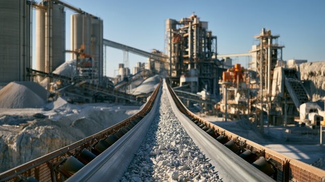 Conveyor System for Transporting Crushed Limestone in Industrial Landscape