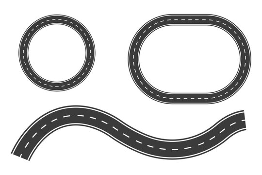 Set of road tracks including circle, oval, and wavy shapes
