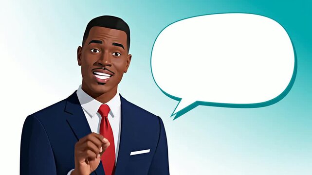 Professional Black Businessman Talking with Empty Speech Bubble | 3D Animation
