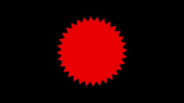 Red starburst sale tag animation, promotional price badge for e-commerce marketing sunburst