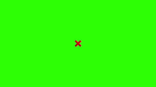 Red x mark symbol animation on green screen, glossy 3 d cross for rejection or error notification cross mark