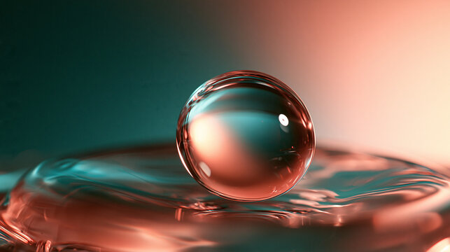 Macro Shot of Water Droplet Balancing on Liquid Surface