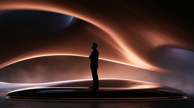 Businessman Standing in Futuristic Architectural Interior