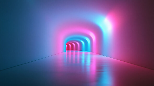 Futuristic Tunnel with Pink and Blue Neon Lighting