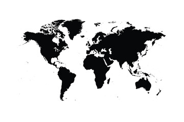 A black polygon world map, with a solid silhouette of all continents, isolated against a transparent background. A versatile graphic for global projects. © Philip