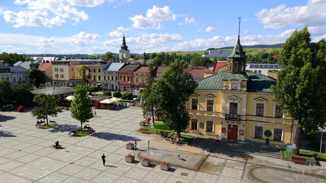 Aerial view of town square of Nowy Targ in Lesser Poland