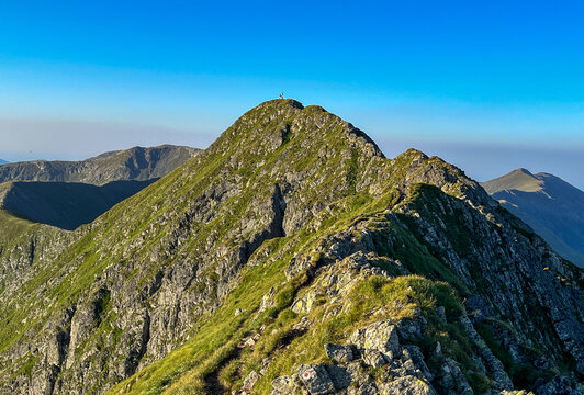 mountain landscape with blue sky, Moldoveanu Peak, Fagaras Mountains, Romania 